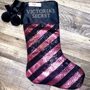 Victoria secret black and pink striped sequin stocking